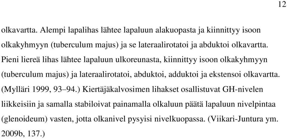 Pieni liereä lihas lähtee lapaluun ulkoreunasta, kiinnittyy isoon olkakyhmyyn (tuberculum majus) ja lateraalirotatoi, abduktoi, adduktoi ja