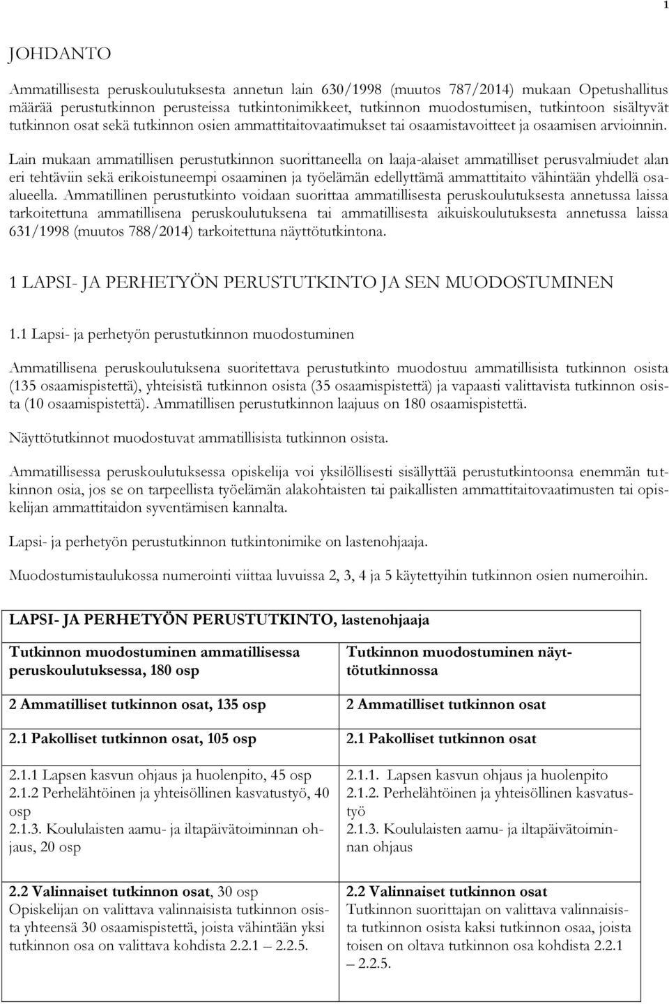 Lain mukaan ammatillisen perustutkinnon suorittaneella on laaja-alaiset ammatilliset perusvalmiudet alan eri tehtäviin sekä erikoistuneempi osaaminen ja työelämän edellyttämä ammattitaito vähintään