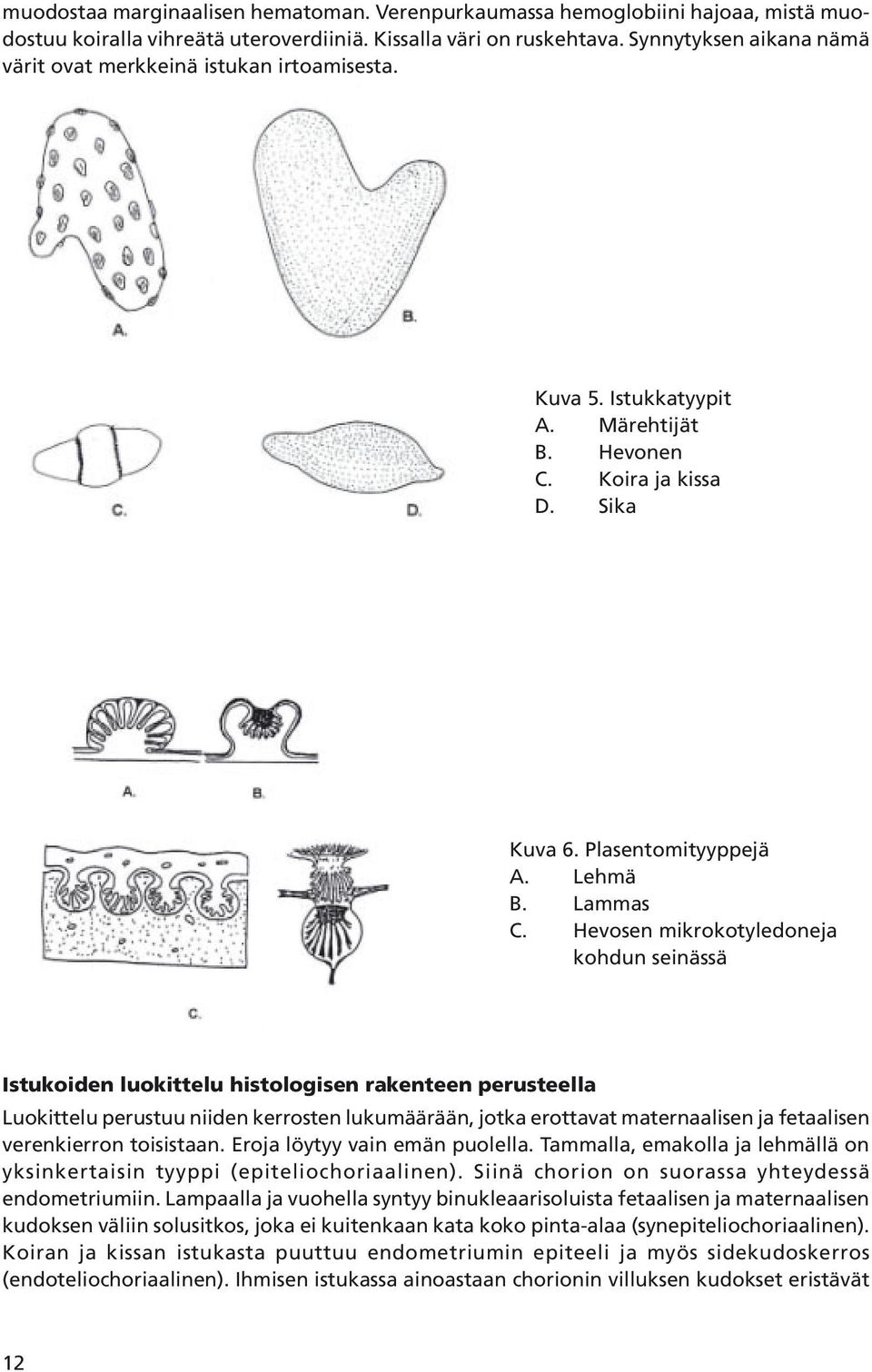 Hevosen mikrokotyledoneja kohdun seinässä Istukoiden luokittelu histologisen rakenteen perusteella Luokittelu perustuu niiden kerrosten lukumäärään, jotka erottavat maternaalisen ja fetaalisen