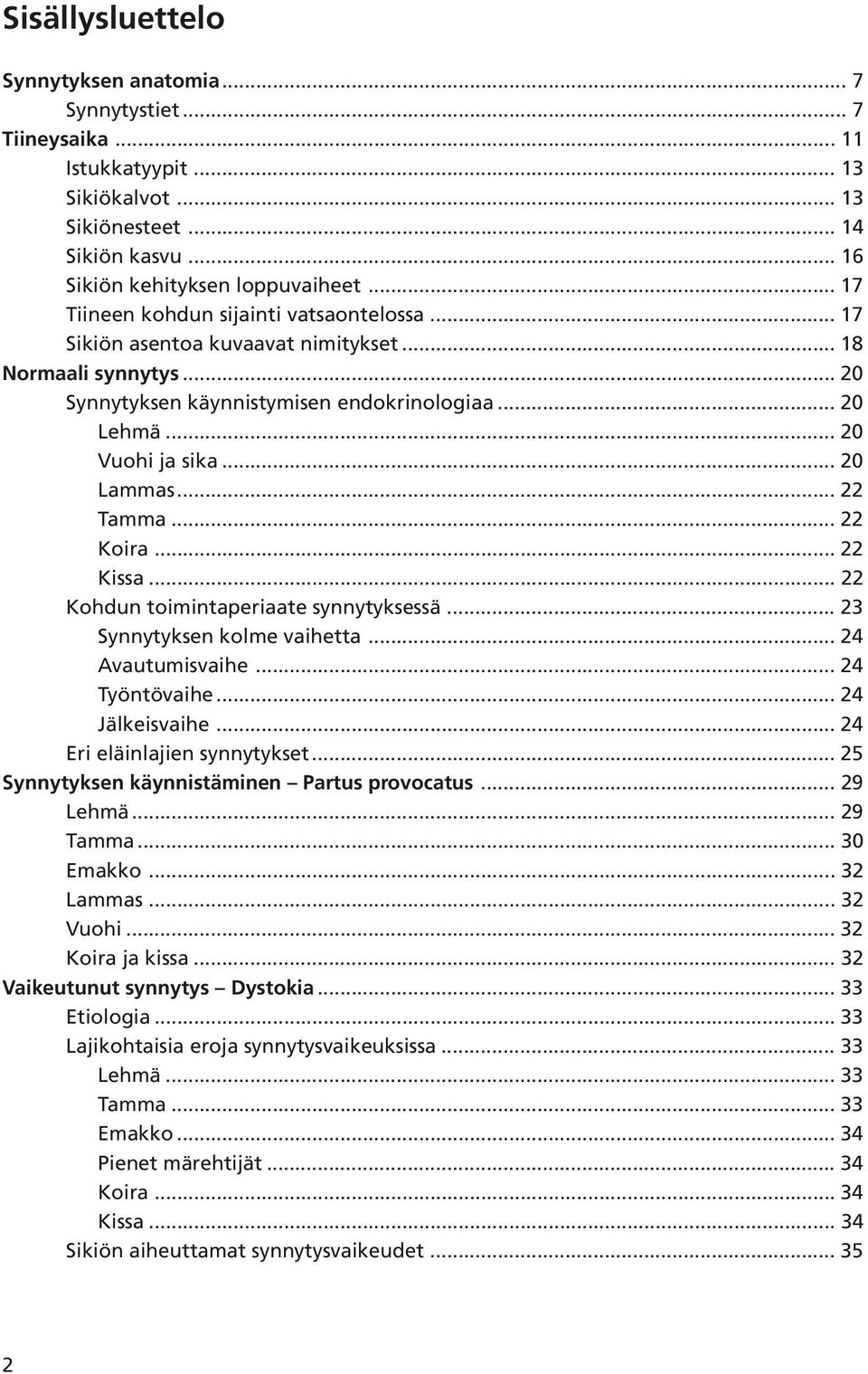 .. 20 Lammas... 22 Tamma... 22 Koira... 22 Kissa... 22 Kohdun toimintaperiaate synnytyksessä... 23 Synnytyksen kolme vaihetta... 24 Avautumisvaihe... 24 Työntövaihe... 24 Jälkeisvaihe.