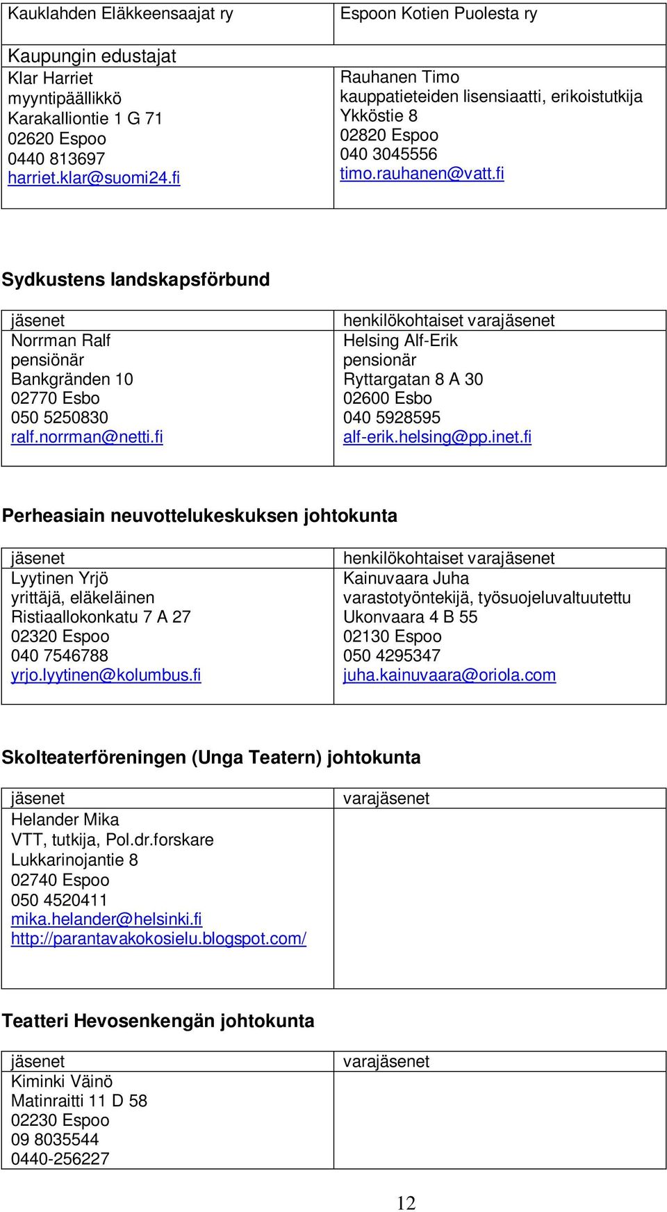 fi Sydkustens landskapsförbund Norrman Ralf pensiönär Bankgränden 10 02770 Esbo 050 5250830 ralf.norrman@netti.