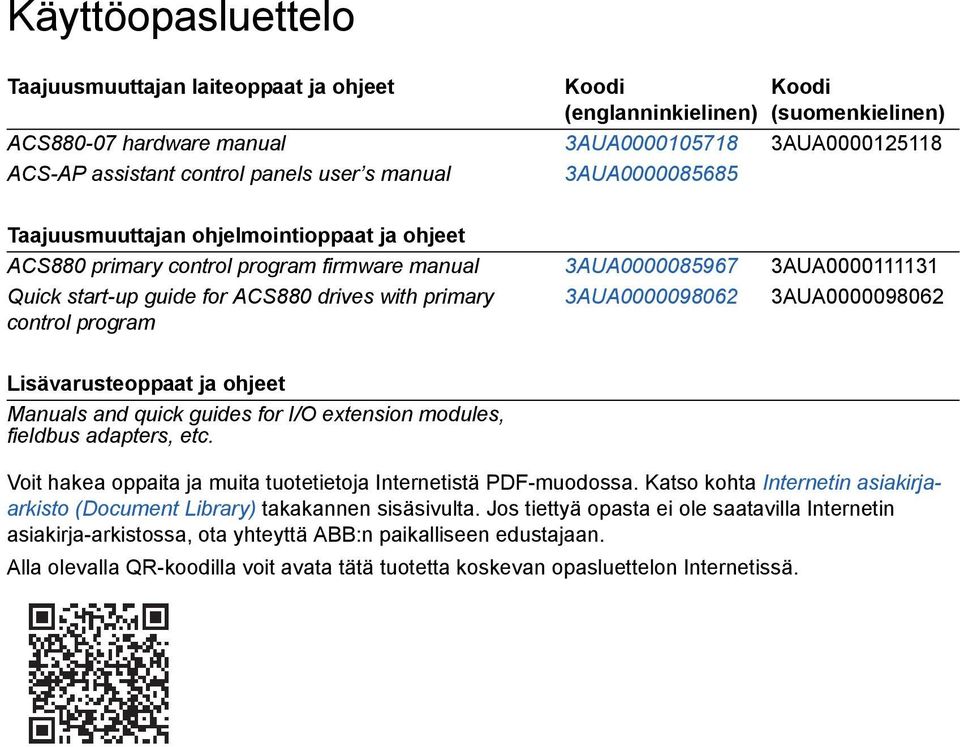 control program 3AUA0000098062 3AUA0000098062 Lisävarusteoppaat ja ohjeet Manuals and quick guides for I/O extension modules, fieldbus adapters, etc.