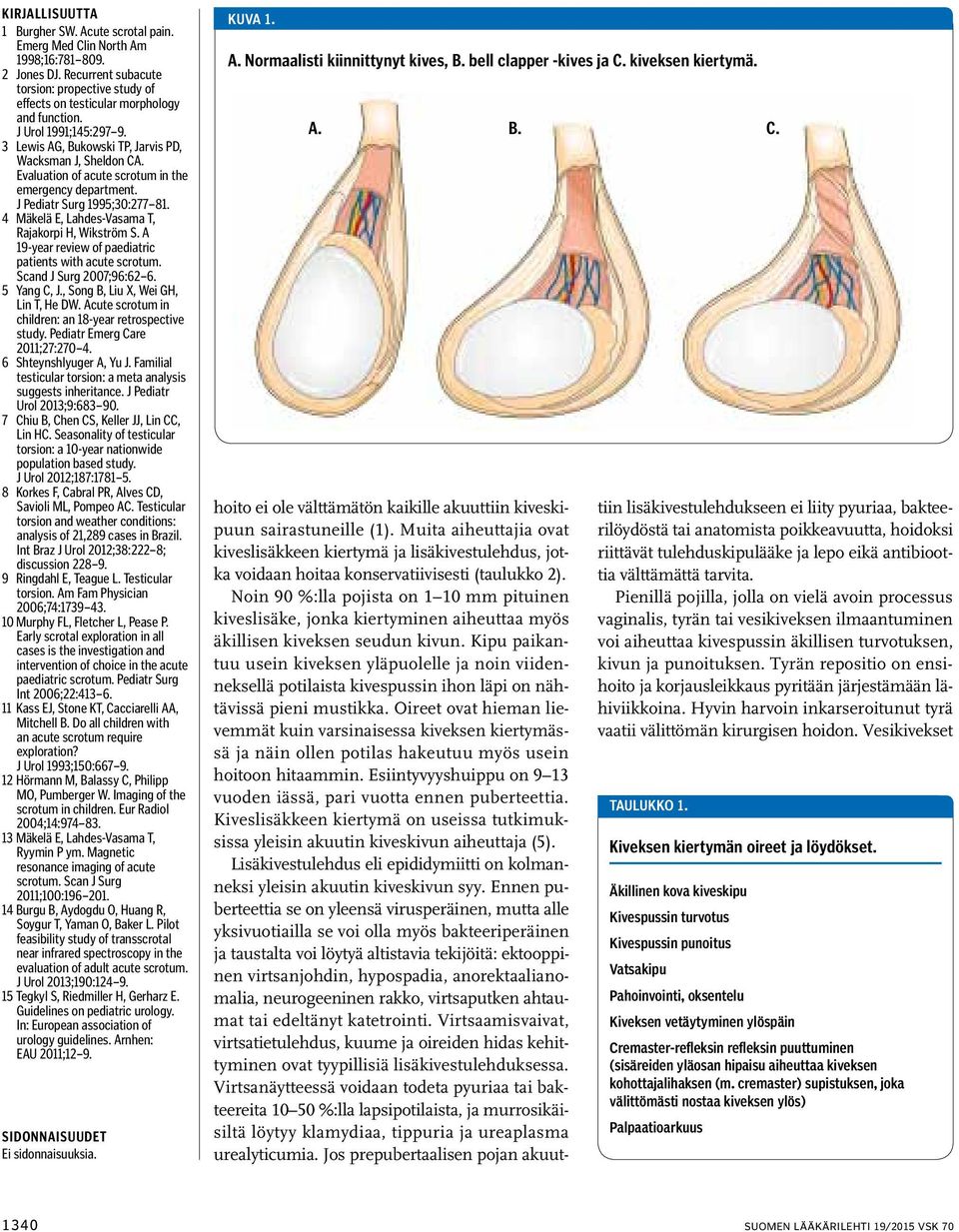 4 Mäkelä E, Lahdes-Vasama T, Rajakorpi H, Wikström S. A 19-year review of paediatric patients with acute scrotum. Scand J Surg 2007;96:62 6. 5 Yang C, J., Song B, Liu X, Wei GH, Lin T, He DW.