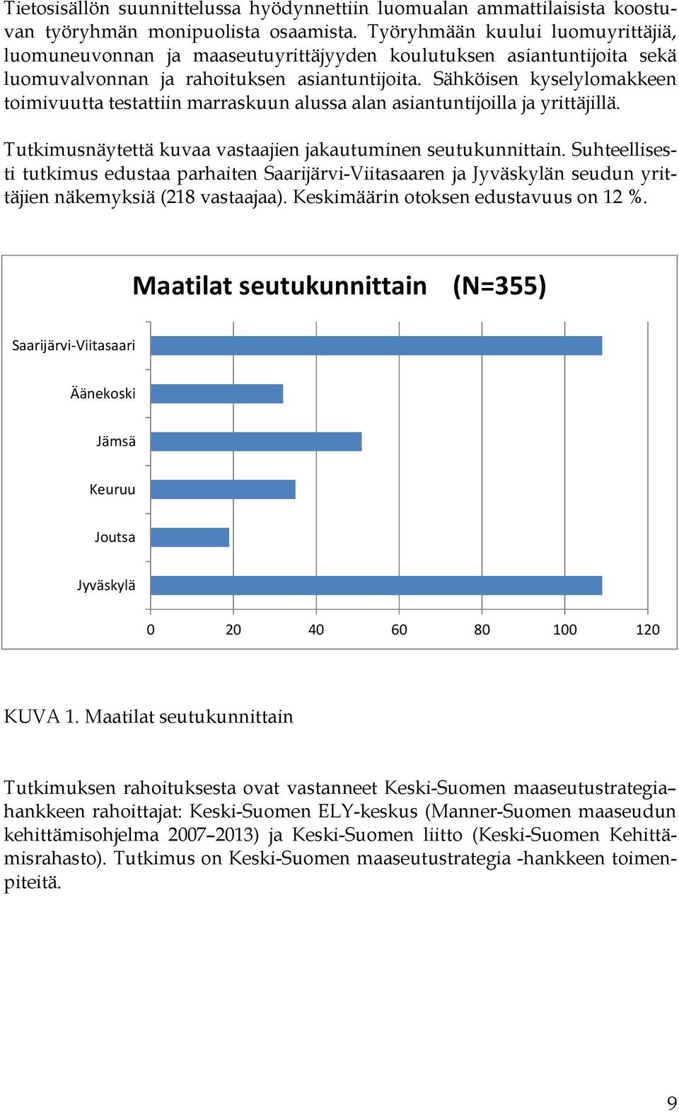 Sähköisen kyselylomakkeen toimivuutta testattiin marraskuun alussa alan asiantuntijoilla ja yrittäjillä. Tutkimusnäytettä kuvaa vastaajien jakautuminen seutukunnittain.