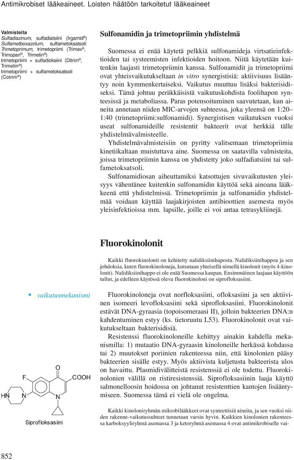 trimetopriimi + sulfadioksiini (Ditrim, Trimetin ) trimetopriimi + sulfametoksatsoli (Cotrim ) Sulfonamidin ja trimetopriimin yhdistelmä Suomessa ei enää käytetä pelkkiä sulfonamideja