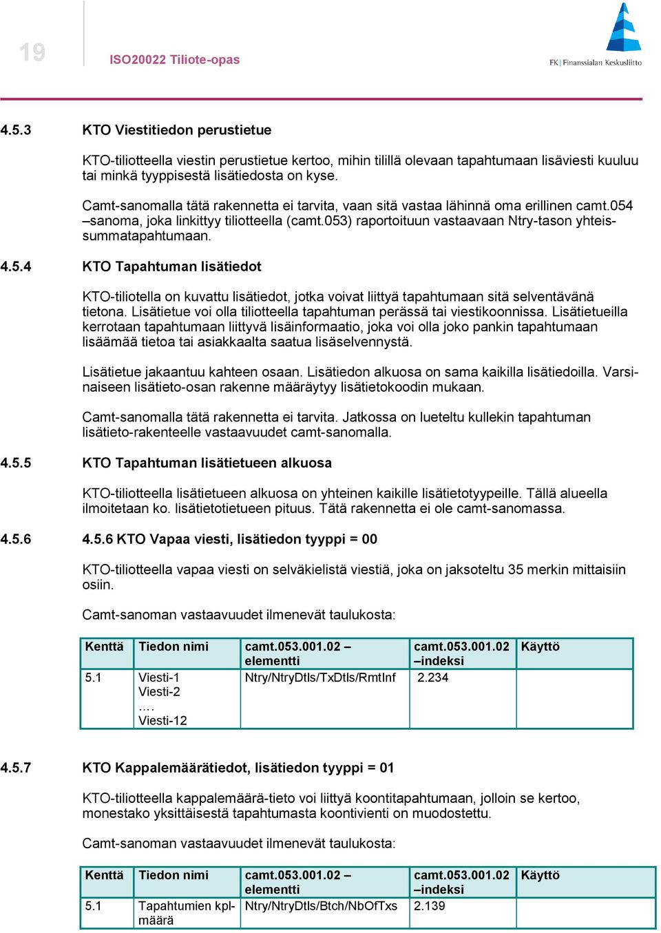 5.4 KTO Tapahtuman lisätiedot KTO-tiliotella on kuvattu lisätiedot, jotka voivat liittyä tapahtumaan sitä selventävänä tietona. Lisätietue voi olla tiliotteella tapahtuman perässä tai viestikoonnissa.
