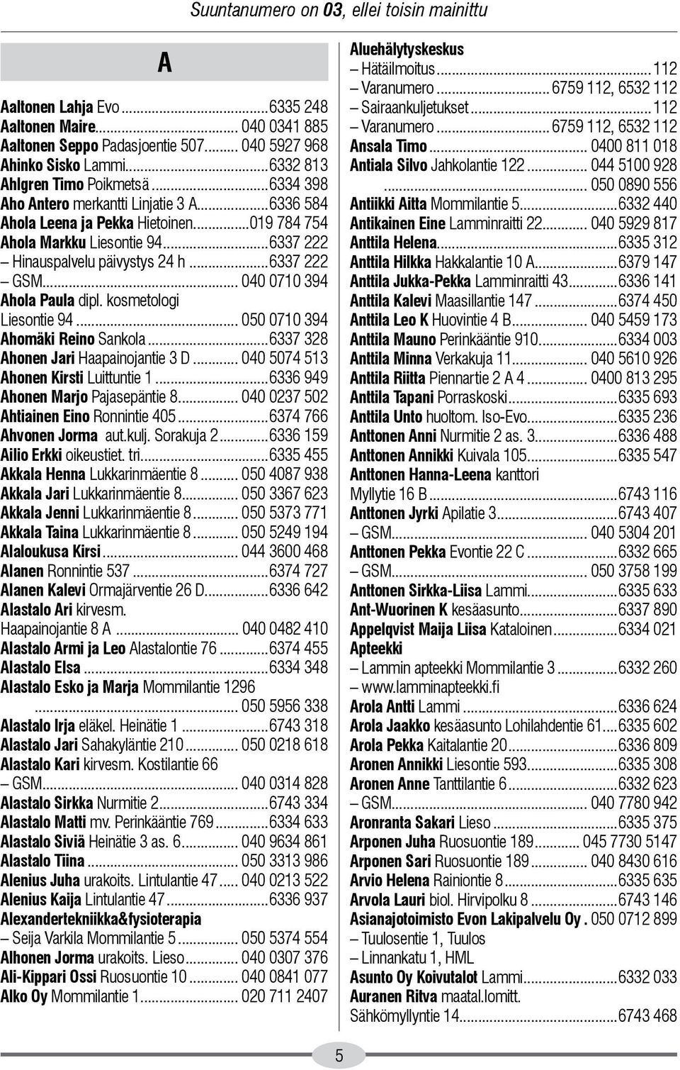 ..6337 222 GSM... 040 0710 394 Ahola Paula dipl. kosmetologi Liesontie 94... 050 0710 394 Ahomäki Reino Sankola...6337 328 Ahonen Jari Haapainojantie 3 D... 040 5074 513 Ahonen Kirsti Luittuntie 1.