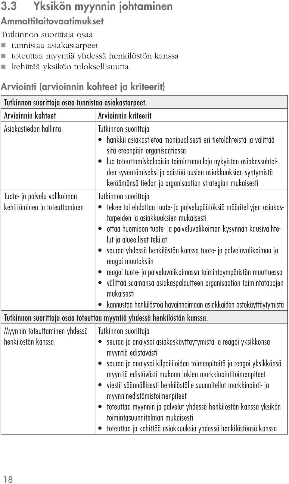 Arvioinnin kohteet Arvioinnin kriteerit Asiakastiedon hallinta hankkii asiakastietoa monipuolisesti eri tietolähteistä ja välittää sitä eteenpäin organisaatiossa luo toteuttamiskelpoisia