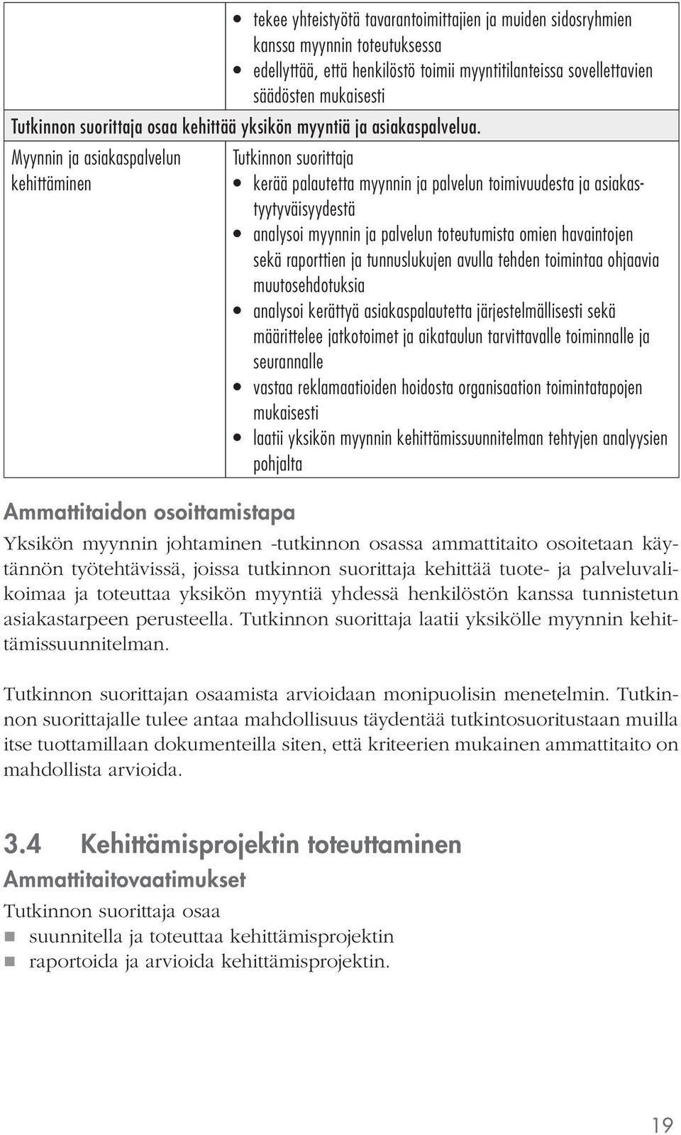 Myynnin ja asiakaspalvelun kehittäminen kerää palautetta myynnin ja palvelun toimivuudesta ja asiakastyytyväisyydestä analysoi myynnin ja palvelun toteutumista omien havaintojen sekä raporttien ja