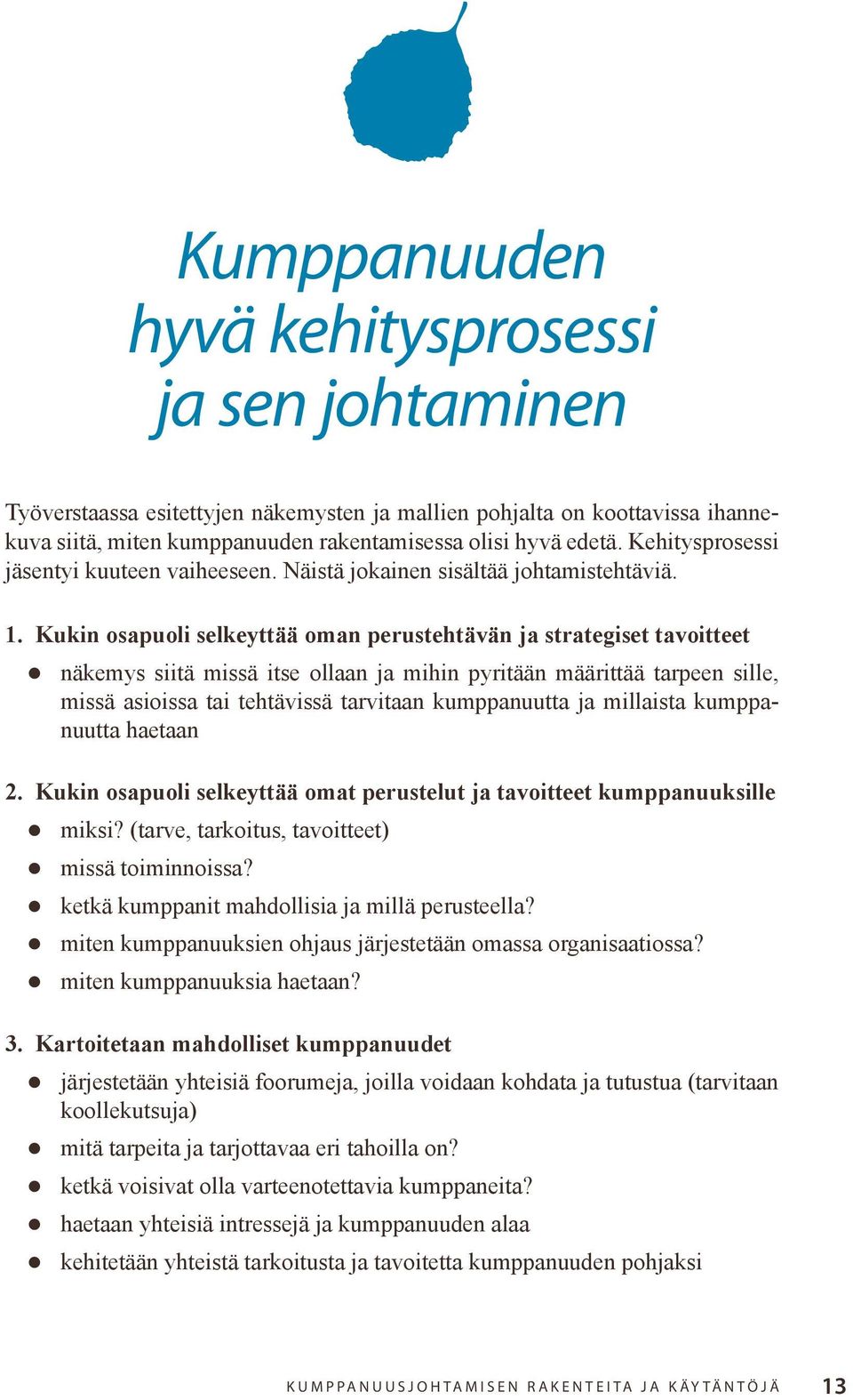 Kukin osapuoli selkeyttää oman perustehtävän ja strategiset tavoitteet näkemys siitä missä itse ollaan ja mihin pyritään määrittää tarpeen sille, missä asioissa tai tehtävissä tarvitaan kumppanuutta