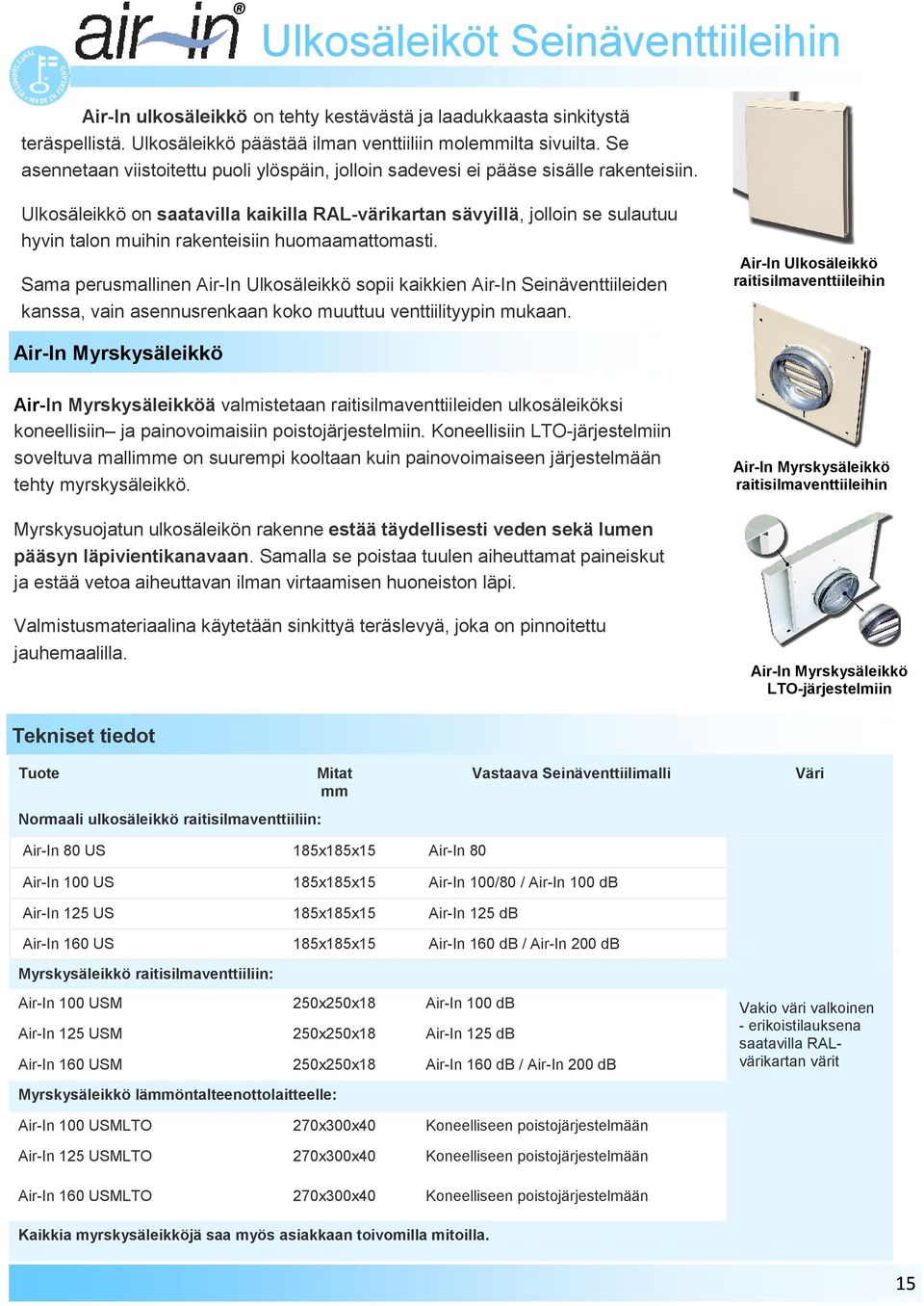Ulkosäleikkö on saatavilla kaikilla RAL-värikartan sävyillä, jolloin se sulautuu hyvin talon muihin rakenteisiin huomaamattomasti.