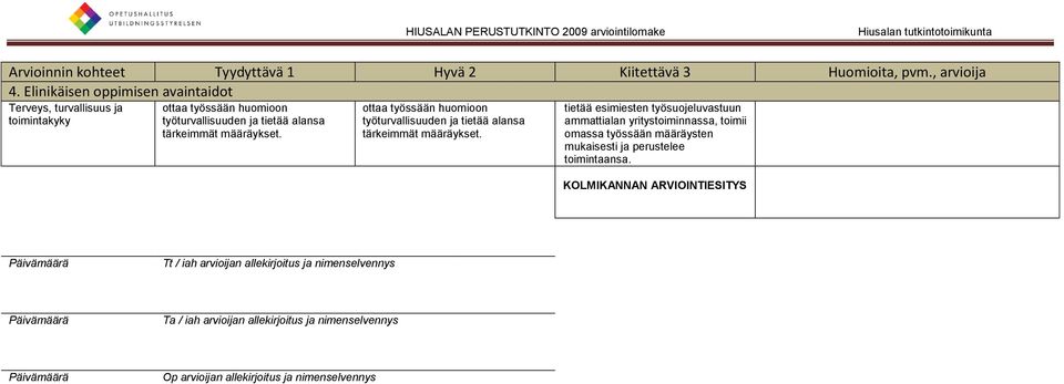 tietää esimiesten työsuojeluvastuun ammattialan yritystoiminnassa, toimii omassa työssään määräysten mukaisesti ja perustelee