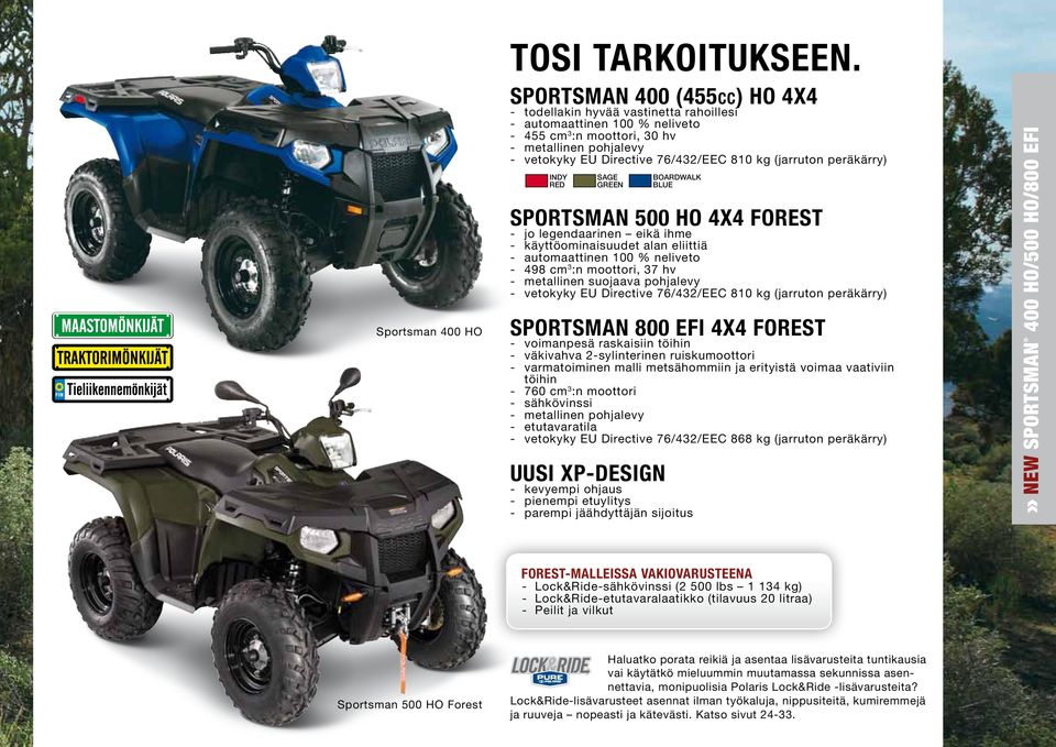 (jarruton peräkärry) Indy Red Sage Green BOARDWALK BLUE Sportsman 500 HO 4x4 forest - jo legendaarinen eikä ihme - käyttöominaisuudet alan eliittiä - automaattinen 100 % neliveto - 498 cm 3 :n