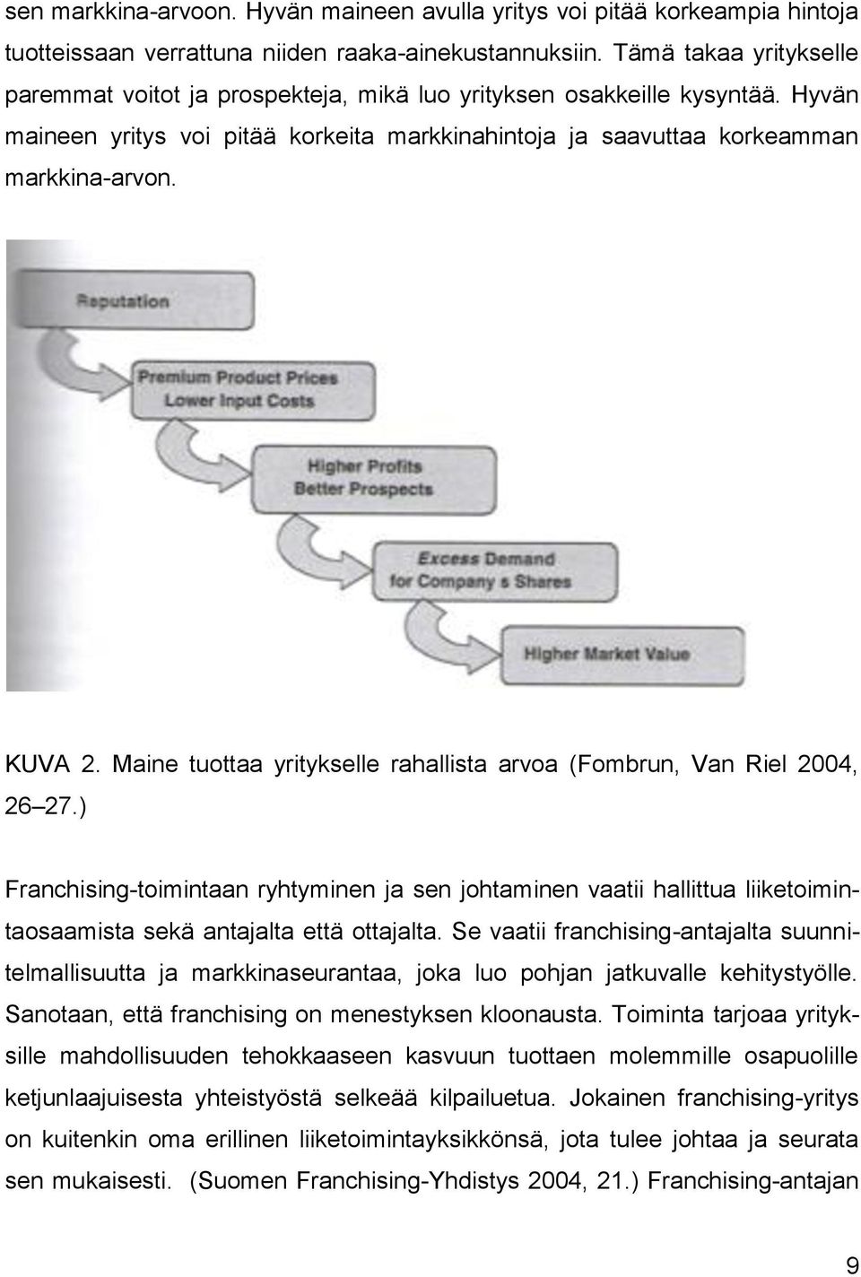 Maine tuottaa yritykselle rahallista arvoa (Fombrun, Van Riel 2004, 26 27.) Franchising-toimintaan ryhtyminen ja sen johtaminen vaatii hallittua liiketoimintaosaamista sekä antajalta että ottajalta.