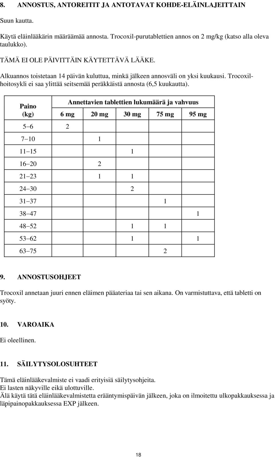 Trocoxilhoitosykli ei saa ylittää seitsemää peräkkäistä annosta (6,5 kuukautta).