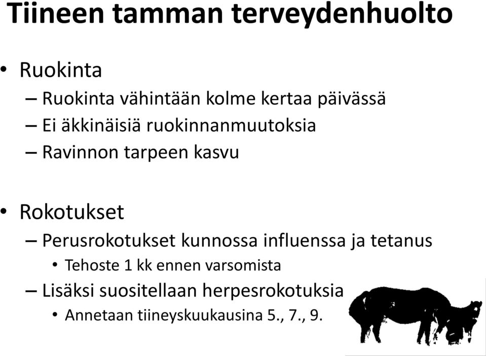 Rokotukset Perusrokotukset kunnossa influenssa ja tetanus Tehoste 1 kk