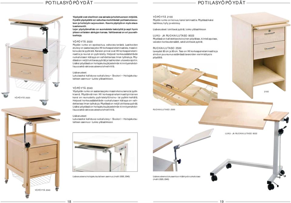 YÖPÖYTÄ 2020 Pöydän runko on epoksoitua, valkoista terästä. Laatikoiden etulevy on saatavissa joko IKI korkeapainelaminaatista, massiivikoivusta tai pyökistä.