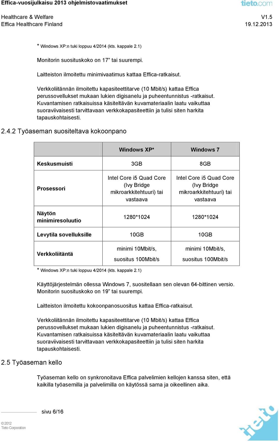 Kuvantamisen ratkaisuissa käsiteltävän kuvamateriaalin laatu vaikuttaa suoraviivaisesti tarvittavaan verkkokapasiteettiin ja tulisi siten harkita tapauskohtaisesti. 2.4.