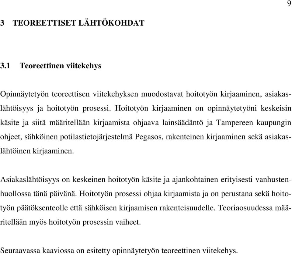 kirjaaminen sekä asiakaslähtöinen kirjaaminen. Asiakaslähtöisyys on keskeinen hoitotyön käsite ja ajankohtainen erityisesti vanhustenhuollossa tänä päivänä.