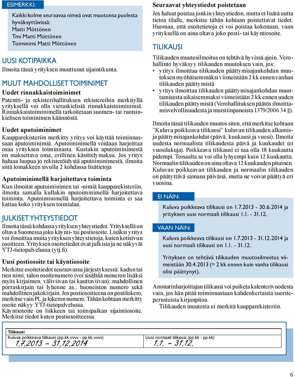 Muut mahdolliset toiminimet PRH Verohallinto Uudet rinnakkaistoiminimet Patentti- (liitä kuitti ja rekisterihallituksen käsittelymaksusta) rekistereihin (koskee myös PRH:ta) merkityllä yrityksellä