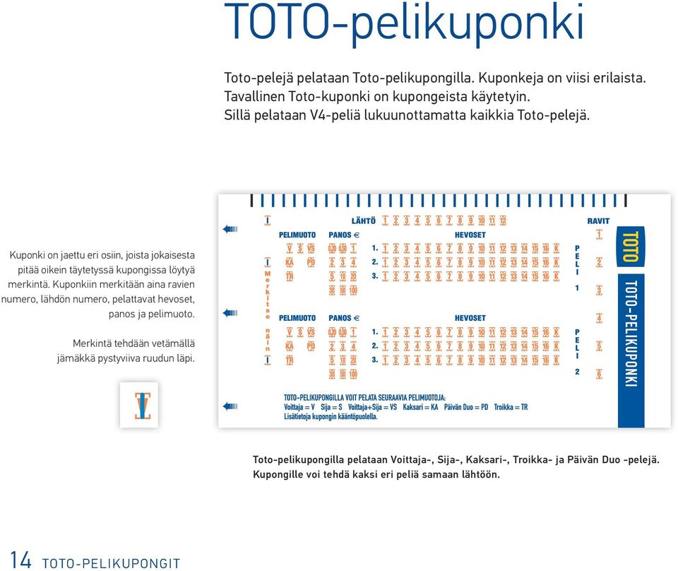 Kuponki on jaettu eri osiin, joista jokaisesta pitää oikein täytetyssä kupongissa löytyä merkintä.