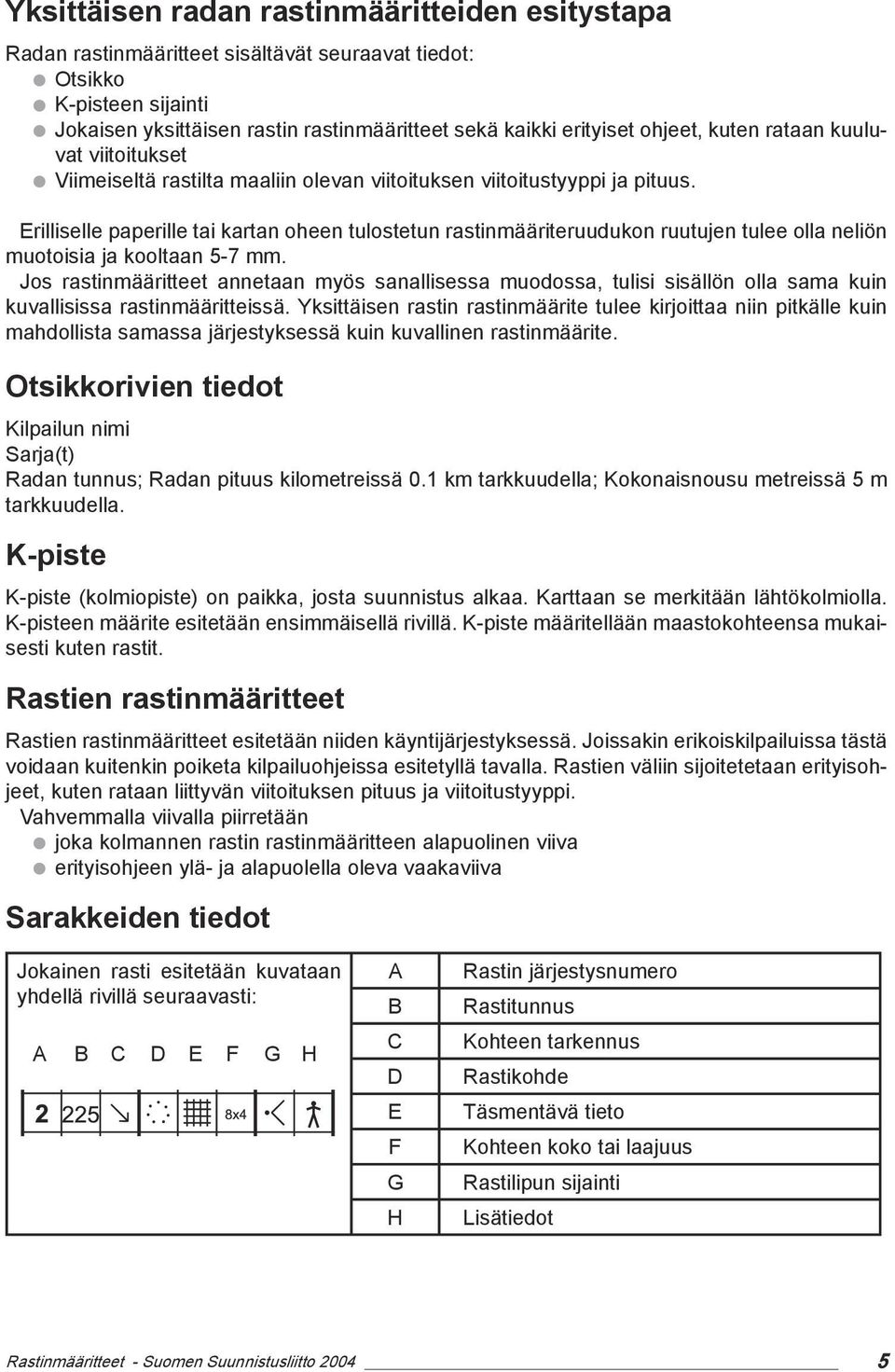 Erilliselle paperille tai kartan oheen tulostetun rastinmääriteruudukon ruutujen tulee olla neliön muotoisia ja kooltaan 5-7 mm.