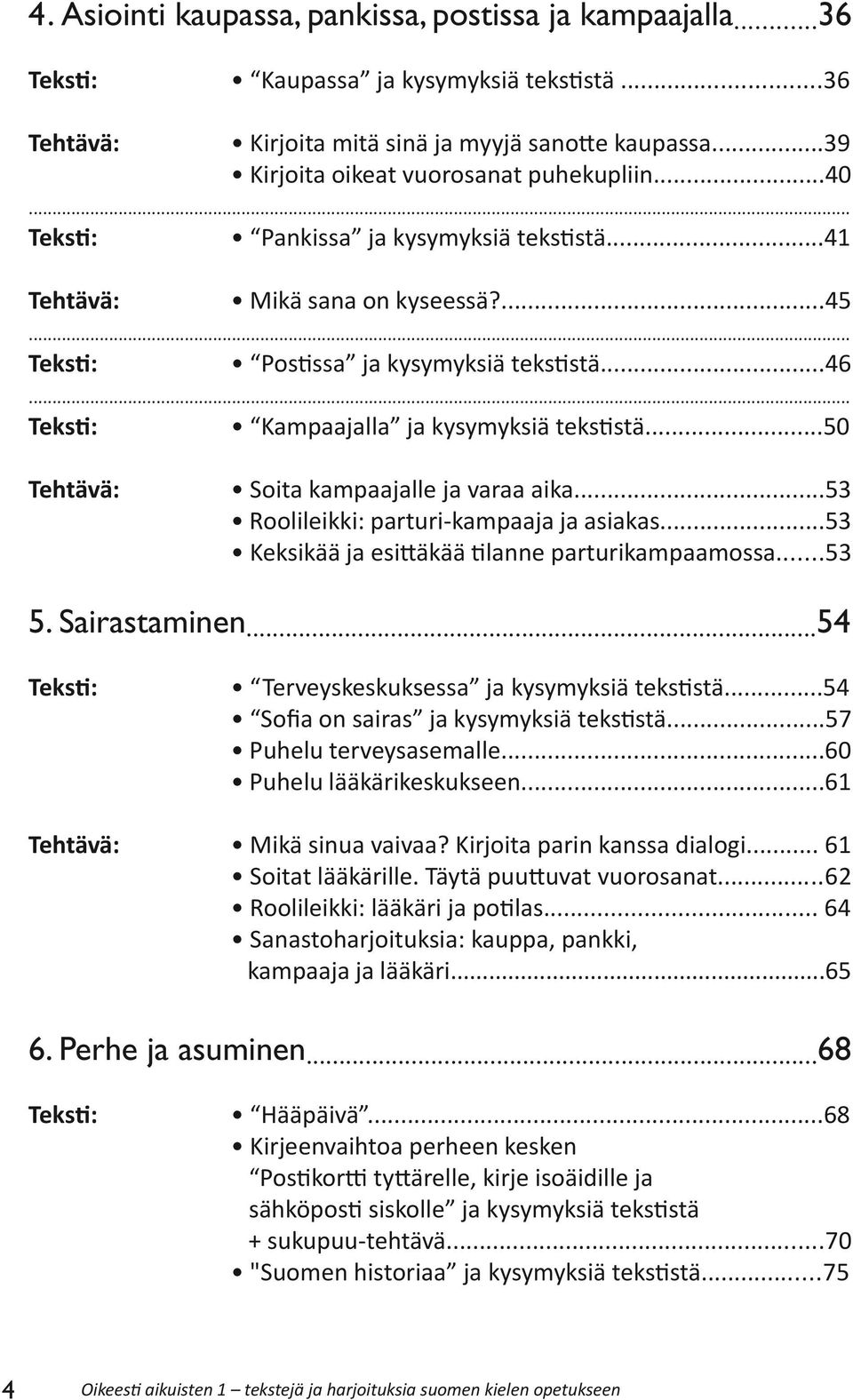 .. Teksti: Kampaajalla ja kysymyksiä tekstistä...50 Tehtävä: Soita kampaajalle ja varaa aika...53 Roolileikki: parturi-kampaaja ja asiakas...53 Keksikää ja esittäkää tilanne parturikampaamossa...53 5.