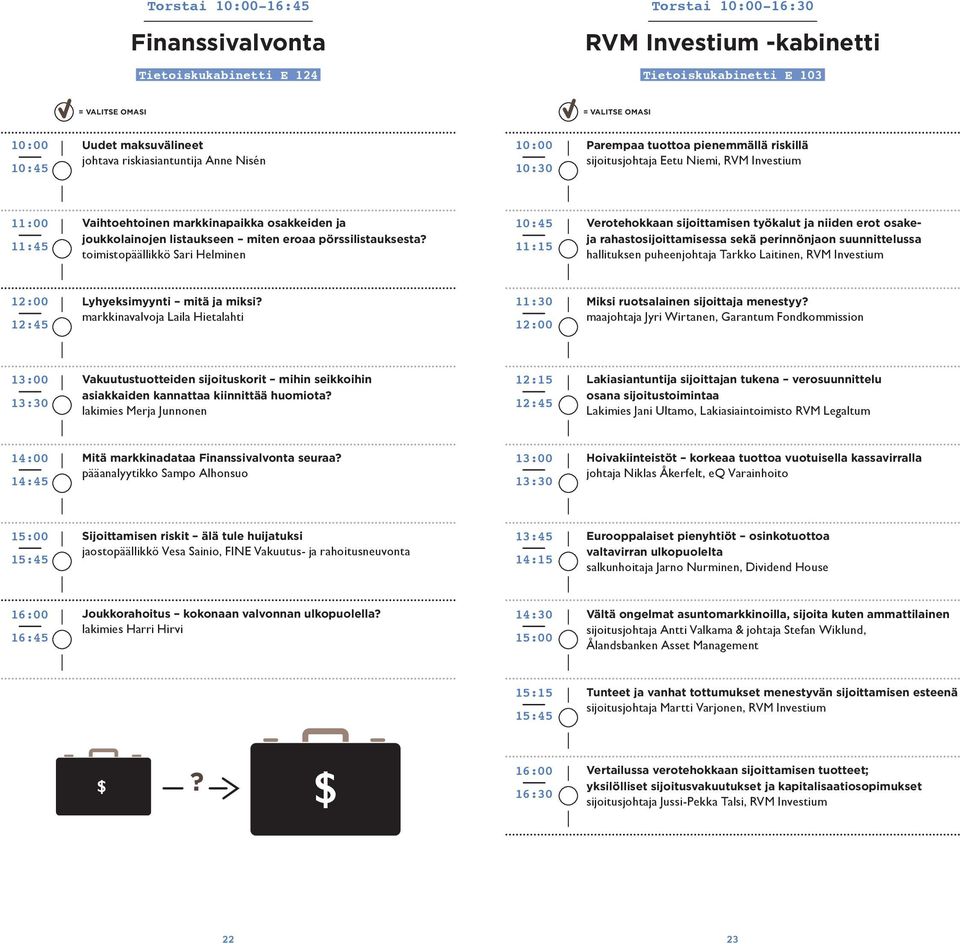 toimistopäällikkö Sari Helminen 10:45 11:15 Verotehokkaan sijoittamisen työkalut ja niiden erot osakeja rahastosijoittamisessa sekä perinnönjaon suunnittelussa hallituksen puheenjohtaja Tarkko