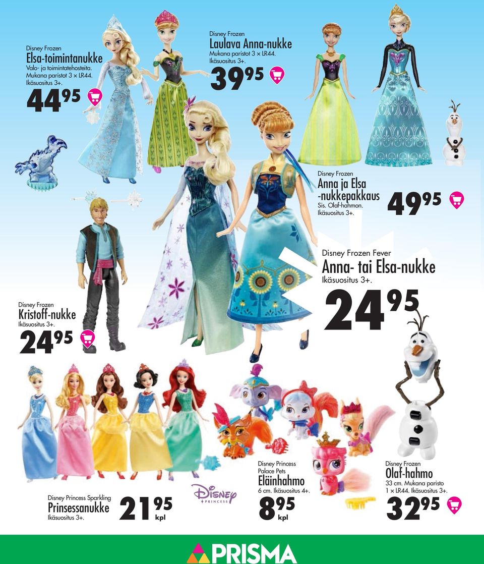 4495 Disney Frozen Anna ja Elsa -nukkepakkaus 4995 Sis. Olaf-hahmon.
