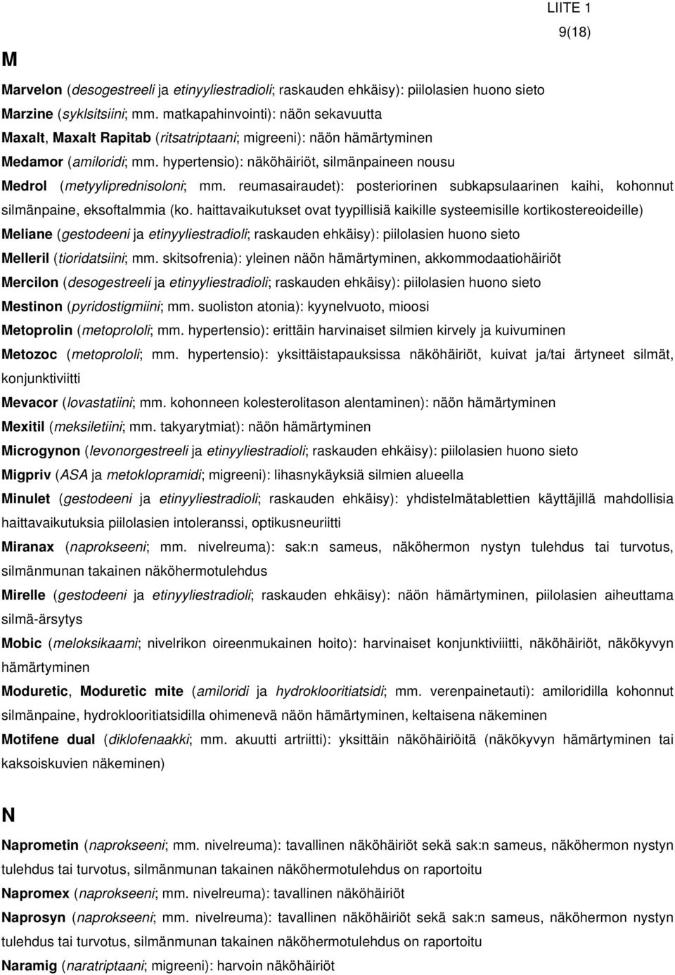 hypertensio): näköhäiriöt, silmänpaineen nousu Medrol (metyyliprednisoloni; mm. reumasairaudet): posteriorinen subkapsulaarinen kaihi, kohonnut silmänpaine, eksoftalmmia (ko.