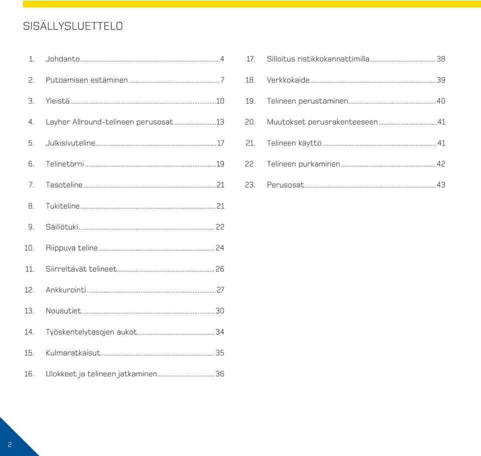 Muutokset perusrakenteeseen...41 21. Telineen käyttö...41 22. Telineen purkaminen... 42 23. Perusosat... 43 8. Tukiteline...21 9. Säiliötuki... 22 10.