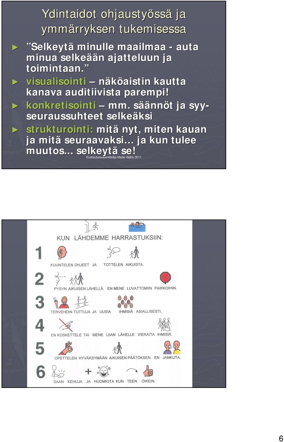 visualisointi näköaistin kautta kanava auditiivista parempi! konkretisointi mm.