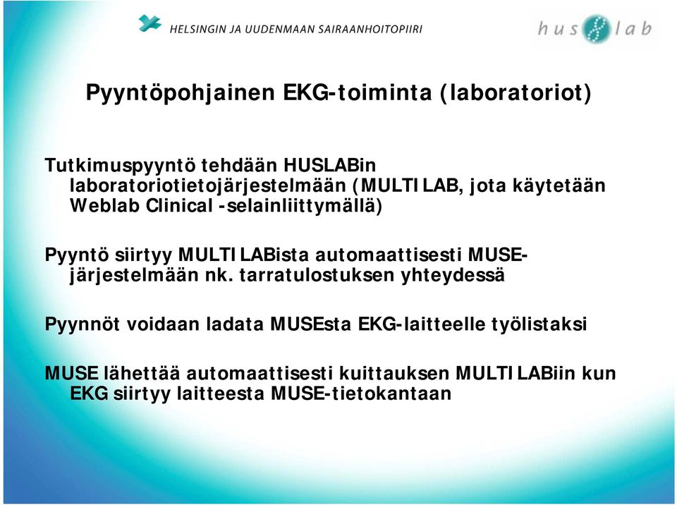 tarratulostuksen yhteydessä Pyynnöt voidaan ladata MUSEsta EKG-laitteelle työlistaksi MUSE lähettää automaattisesti