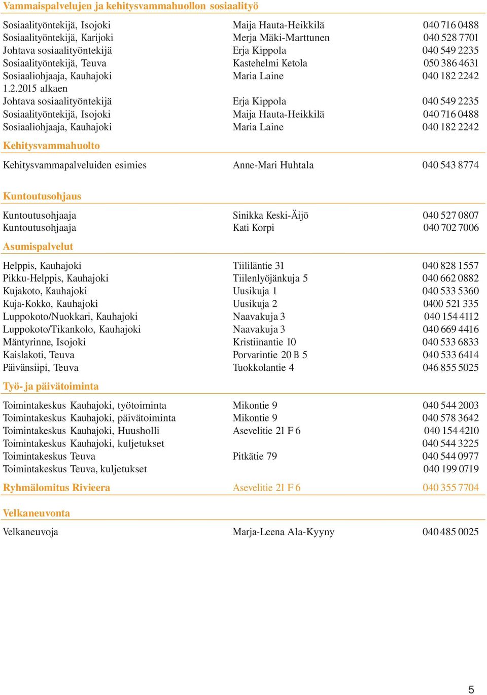 35 Sosiaalityöntekijä, Teuva Kastehelmi Ketola 050 386 4631 Sosiaaliohjaaja, Kauhajoki 1.2.