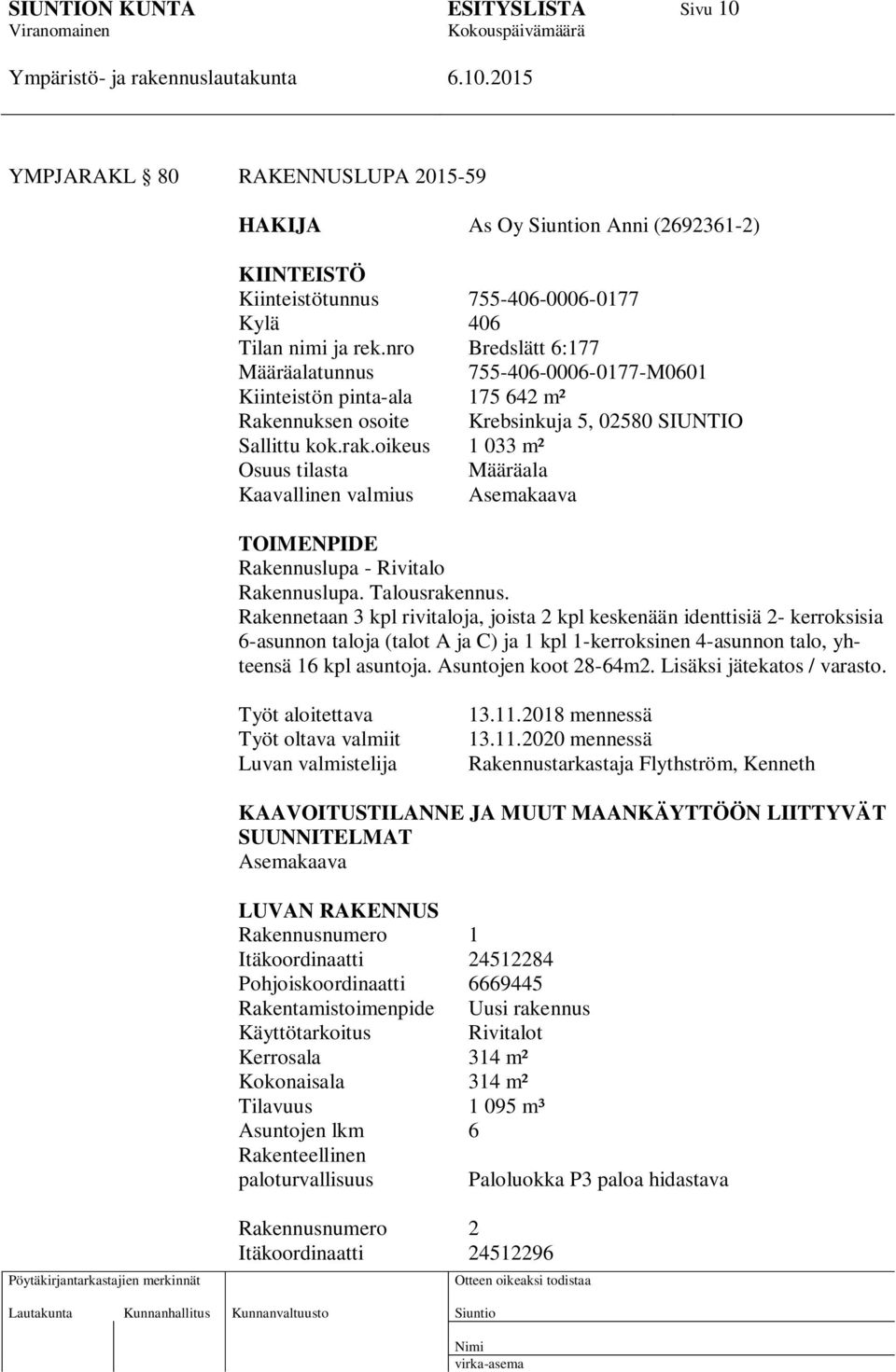 oikeus 1 033 m² Osuus tilasta Määräala Kaavallinen valmius Asemakaava TOIMENPIDE Rakennuslupa - Rivitalo Rakennuslupa. Talousrakennus.