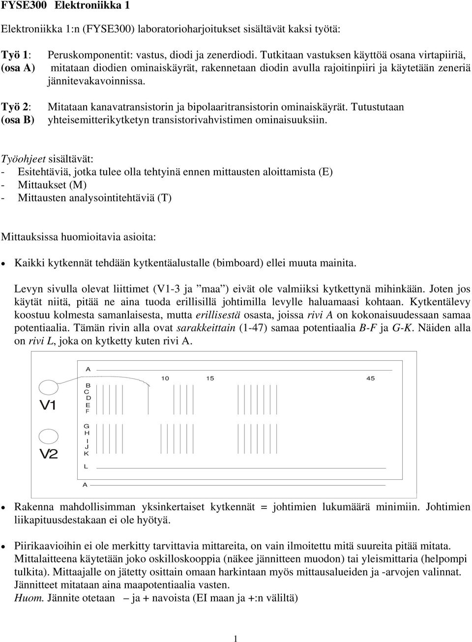 Mitataan kanavatransistorin ja bipolaaritransistorin ominaiskäyrät. Tutustutaan yhteisemitterikytketyn transistorivahvistimen ominaisuuksiin.