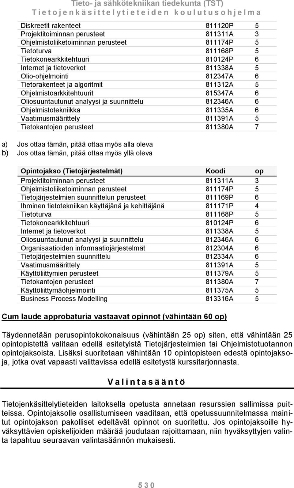 Vaatimusmäärittely 811391A 5 Tietokantojen perusteet 811380A 7 a) Jos ottaa tämän, pitää ottaa myös alla oleva b) Jos ottaa tämän, pitää ottaa myös yllä oleva Opintojakso (Tietojärjestelmät) Koodi op