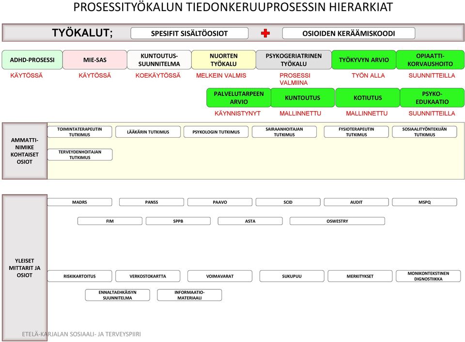 PSYKO- EDUKAATIO SUUNNITTEILLA AMMATTI- NIMIKE KOHTAISET OSIOT TOIMINTATERAPEUTIN TUTKIMUS TERVEYDENHOITAJAN TUTKIMUS LÄÄKÄRIN TUTKIMUS PSYKOLOGIN TUTKIMUS SAIRAANHOITAJAN TUTKIMUS FYSIOTERAPEUTIN