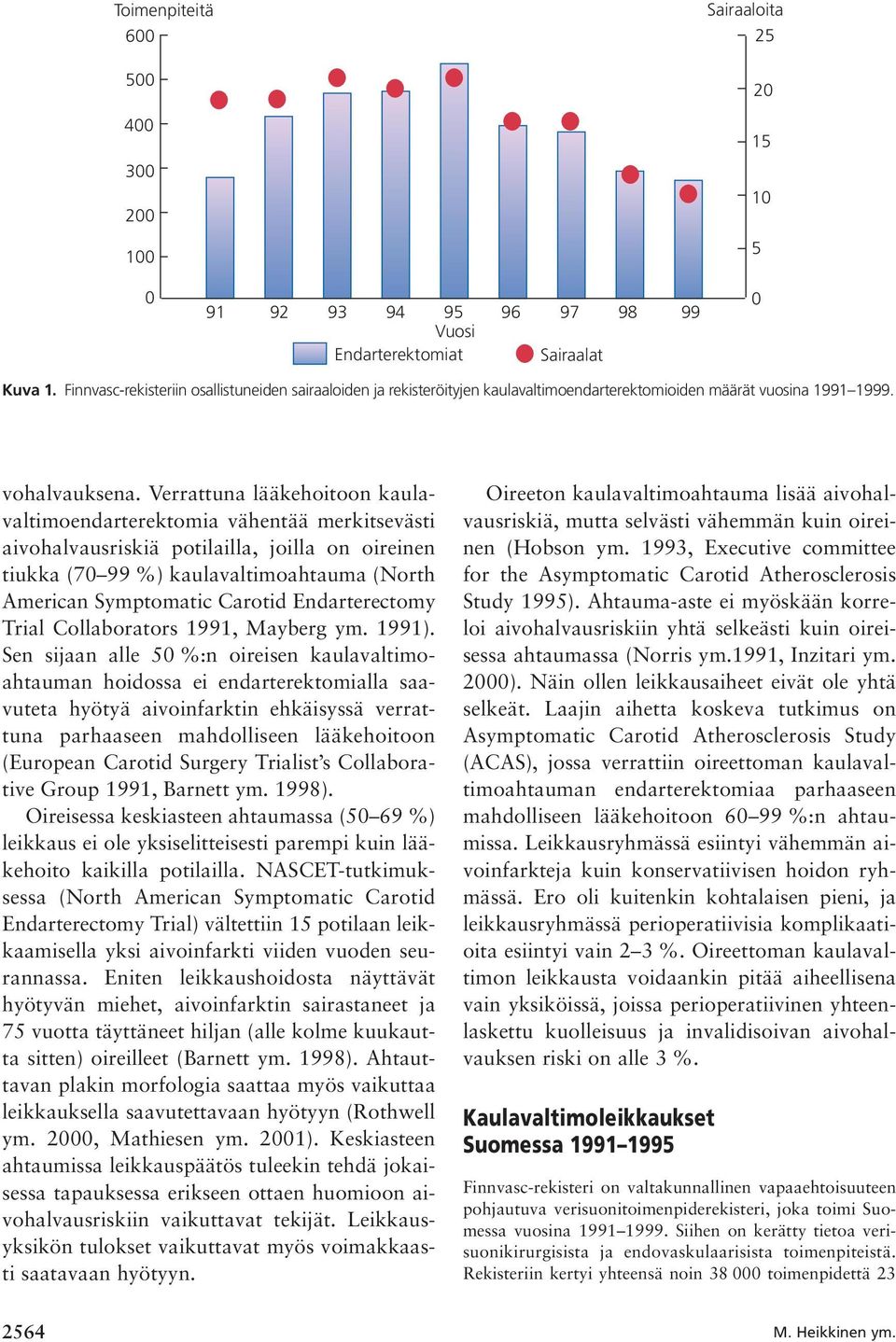 Verrattuna lääkehoitoon kaulavaltimoendarterektomia vähentää merkitsevästi aivohalvausriskiä potilailla, joilla on oireinen tiukka (70 99 %) kaulavaltimoahtauma (North American Symptomatic Carotid