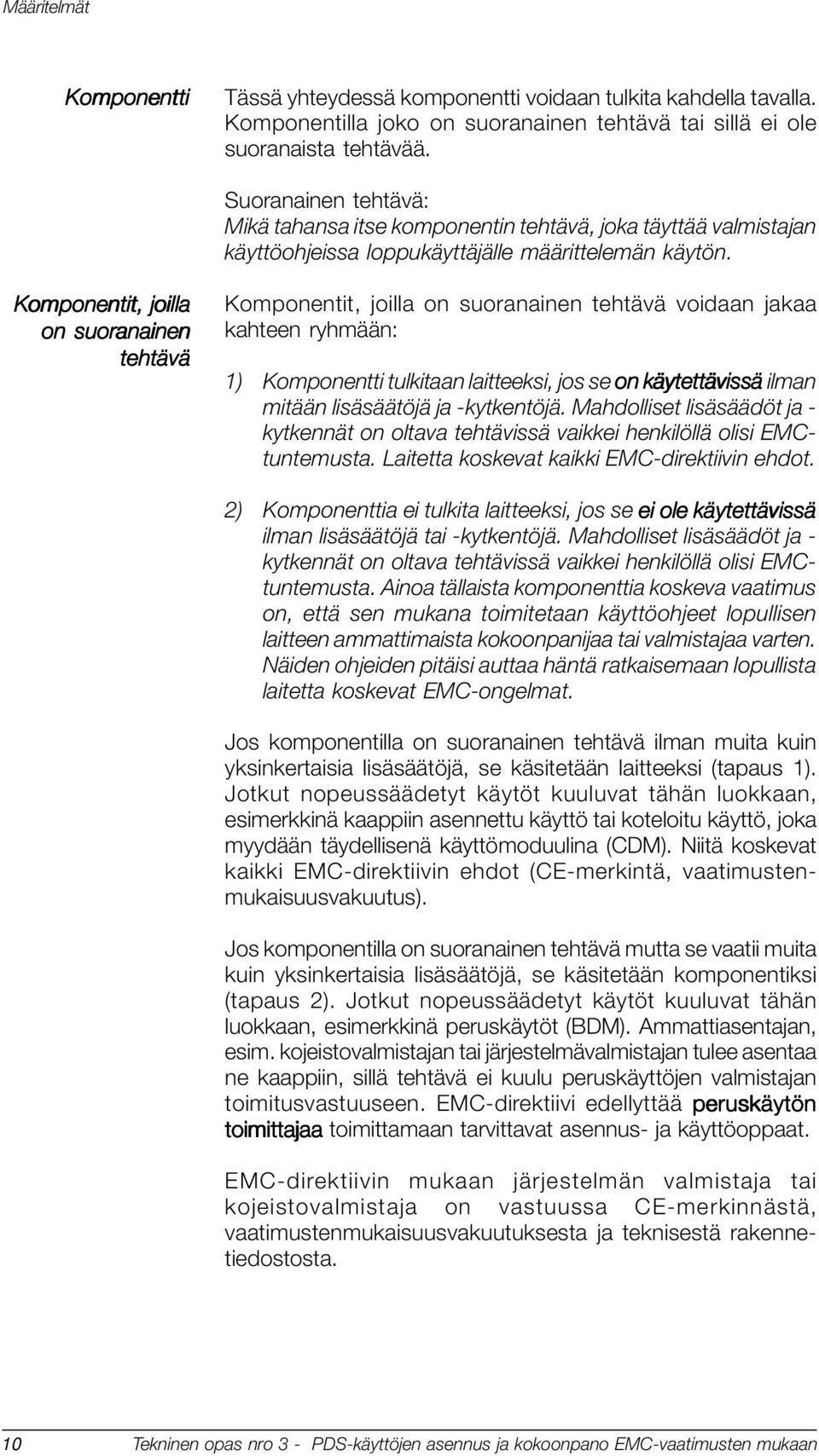 Komponentit, joilla on suoranainen tehtävä Komponentit, joilla on suoranainen tehtävä voidaan jakaa kahteen ryhmään: 1) Komponentti tulkitaan laitteeksi, jos se on käytettävissä ilman mitään
