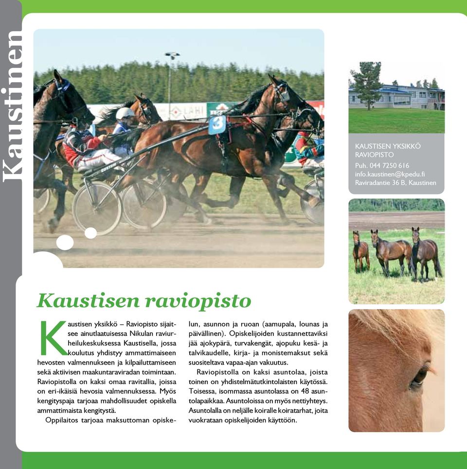 hevosten valmennukseen ja kilpailuttamiseen sekä aktiivisen maakuntaraviradan toimintaan. Raviopistolla on kaksi omaa ravitallia, joissa on eri-ikäisiä hevosia valmennuksessa.