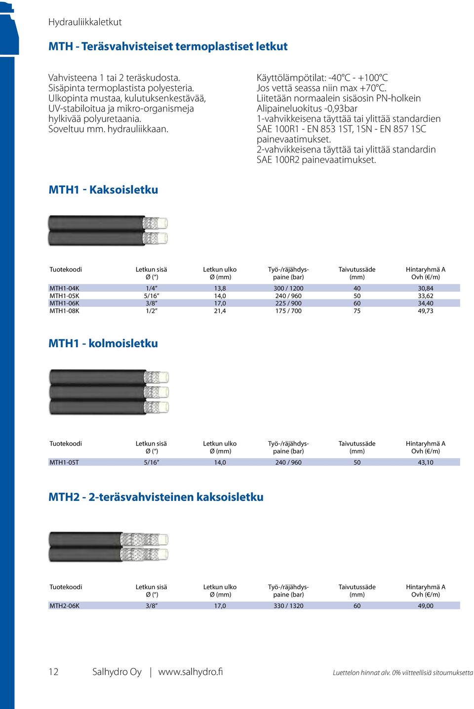 Liitetään normaalein sisäosin PN-holkein Alipaineluokitus -0,93bar 1-vahvikkeisena täyttää tai ylittää standardien SAE 100R1 - EN 853 1ST, 1SN - EN 857 1SC painevaatimukset.