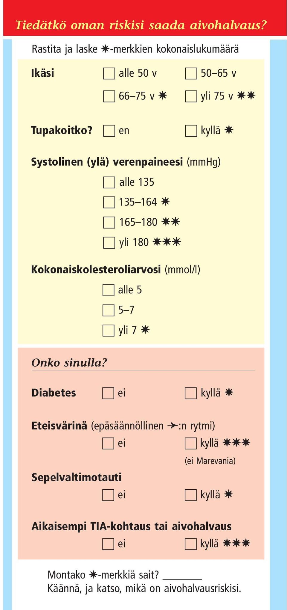 (mmol/l) alle 5 5 7 yli 7 Onko sinulla?