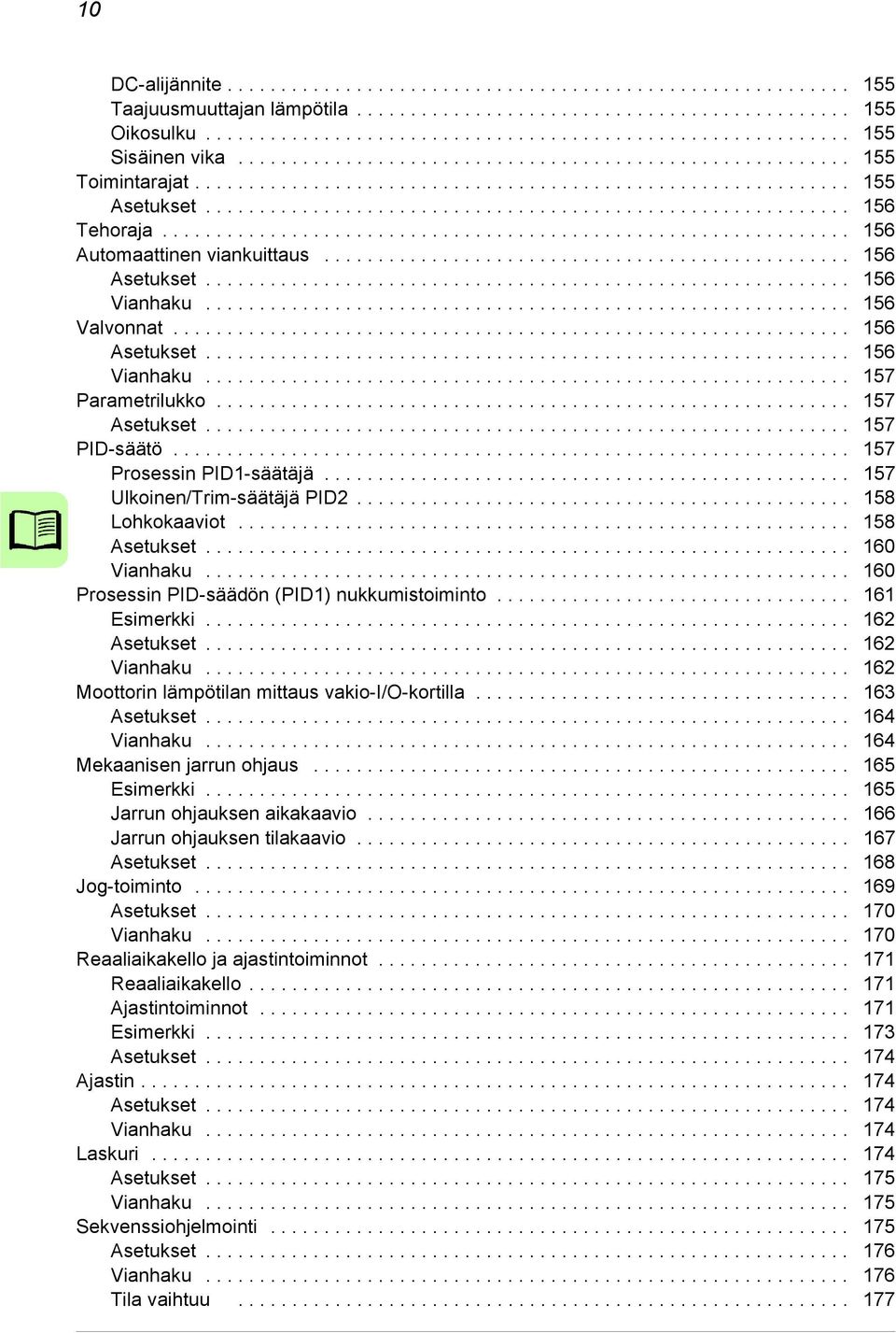 ............................................................... 156 Automaattinen viankuittaus................................................. 156 Asetukset............................................................ 156 Vianhaku.