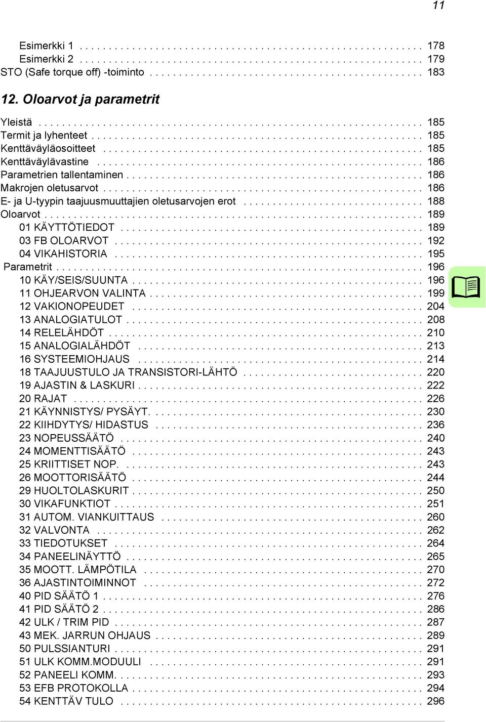 ...................................................... 185 Kenttäväylävastine........................................................ 186 Parametrien tallentaminen................................................... 186 Makrojen oletusarvot.