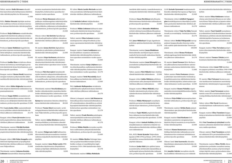 toteuttamiseen sekä lastensuojelua käsittelevään tutkimukseen, professoripoolin apurahana 2 Professori Janne Hukkinen kognitiivista perustaa nopeassa asennemuutoksessa kestävän kehityksen vastaiseksi