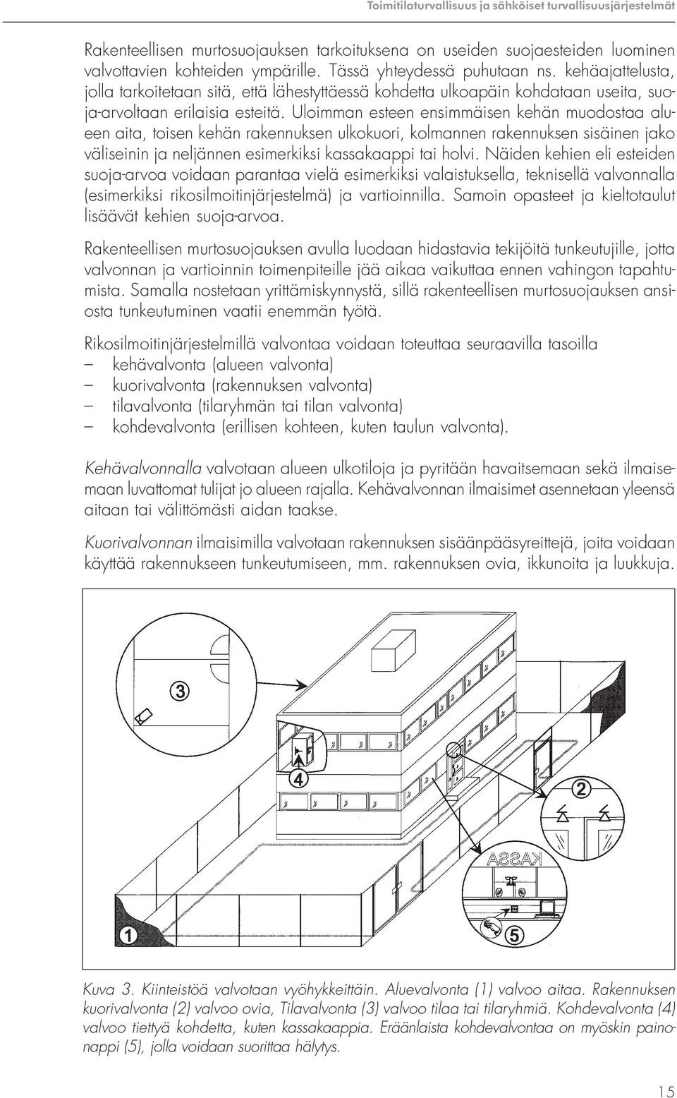 Uloimman esteen ensimmäisen kehän muodostaa alueen aita, toisen kehän rakennuksen ulkokuori, kolmannen rakennuksen sisäinen jako väliseinin ja neljännen esimerkiksi kassakaappi tai holvi.