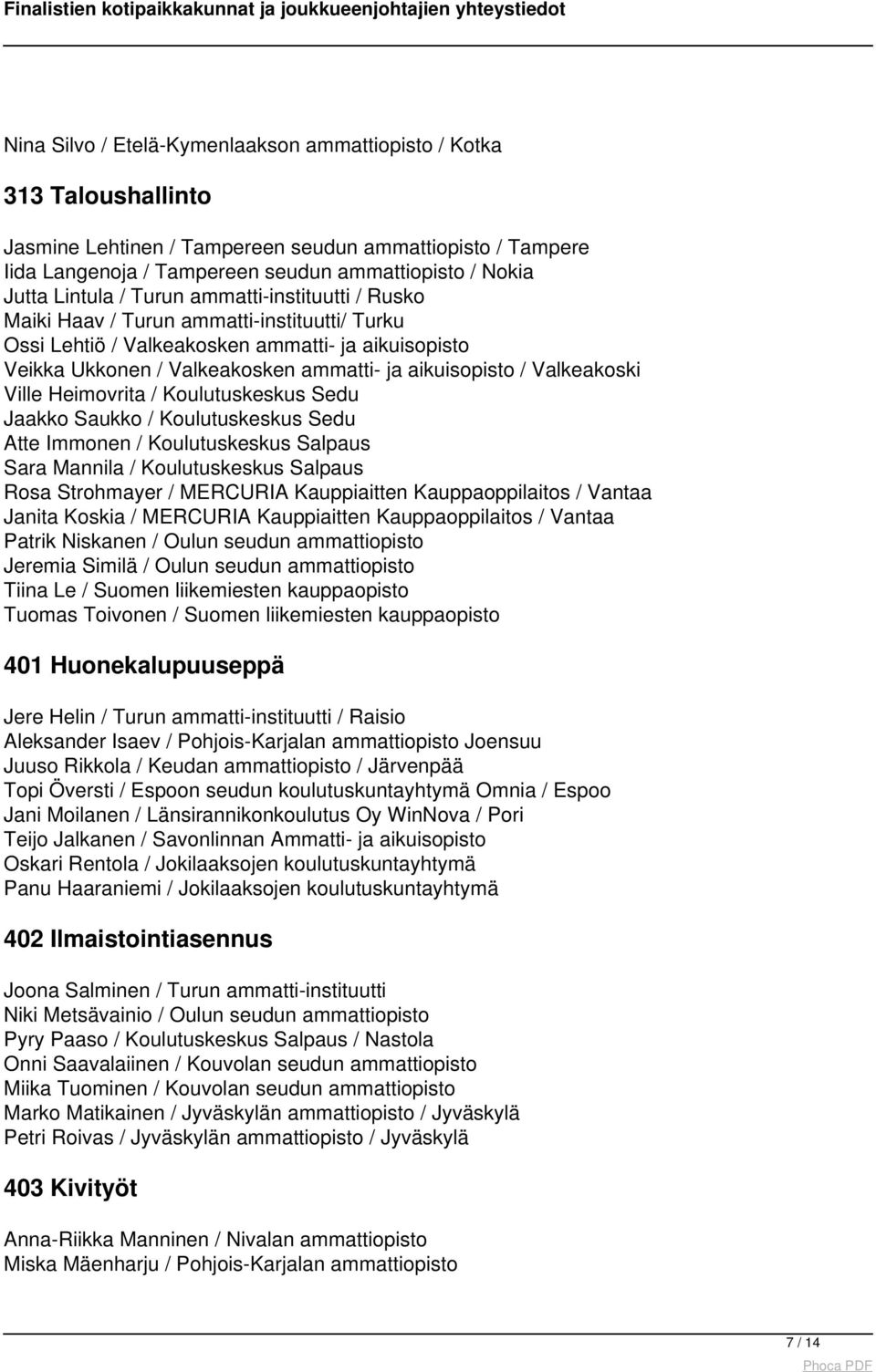 Valkeakoski Ville Heimovrita / Koulutuskeskus Sedu Jaakko Saukko / Koulutuskeskus Sedu Atte Immonen / Koulutuskeskus Salpaus Sara Mannila / Koulutuskeskus Salpaus Rosa Strohmayer / MERCURIA