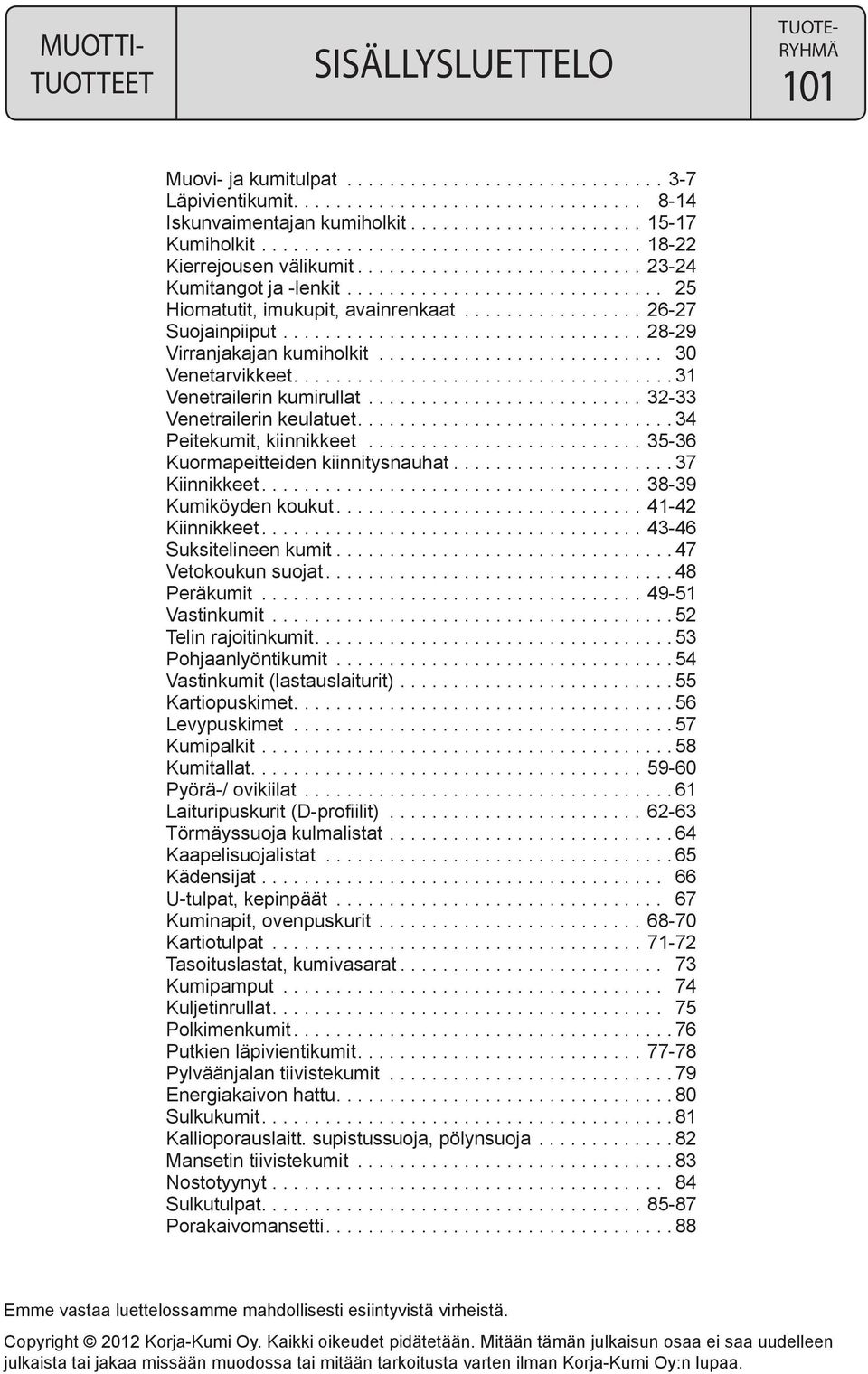 ................ 26-27 Suojainpiiput.................................. 28-29 Virranjakajan kumiholkit........................... 30 Venetarvikkeet.................................... 31 Venetrailerin kumirullat.