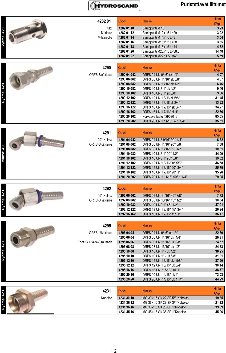 5 L=46 5,59 4290 Koodi Nimike ORFS-Sisäkierre 4290 04 042 ORFS 04 UN 9/16" sk 1/4" 4,07 4290 06 062 ORFS 06 UN 11/16" sk 3/8" 4,67 4290 08 082 ORFS 08 UN 13/16" sk 1/2" 6,46 4290 10 082 ORFS 10 UNS